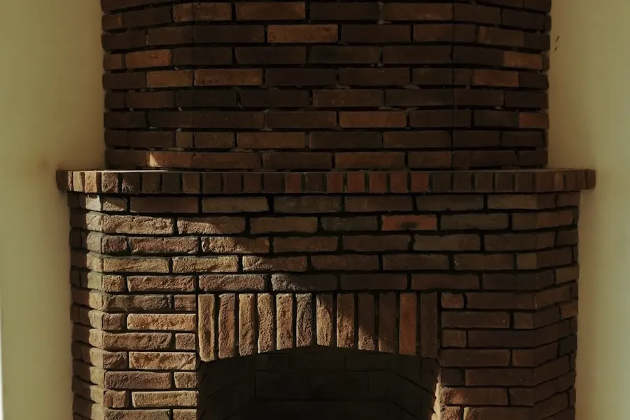 Brick fireplace and chimney breast inside a home